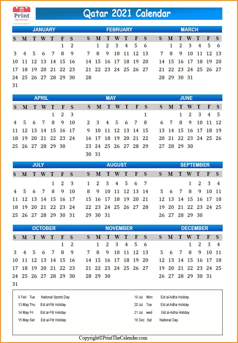 Qatar Calendar 2021